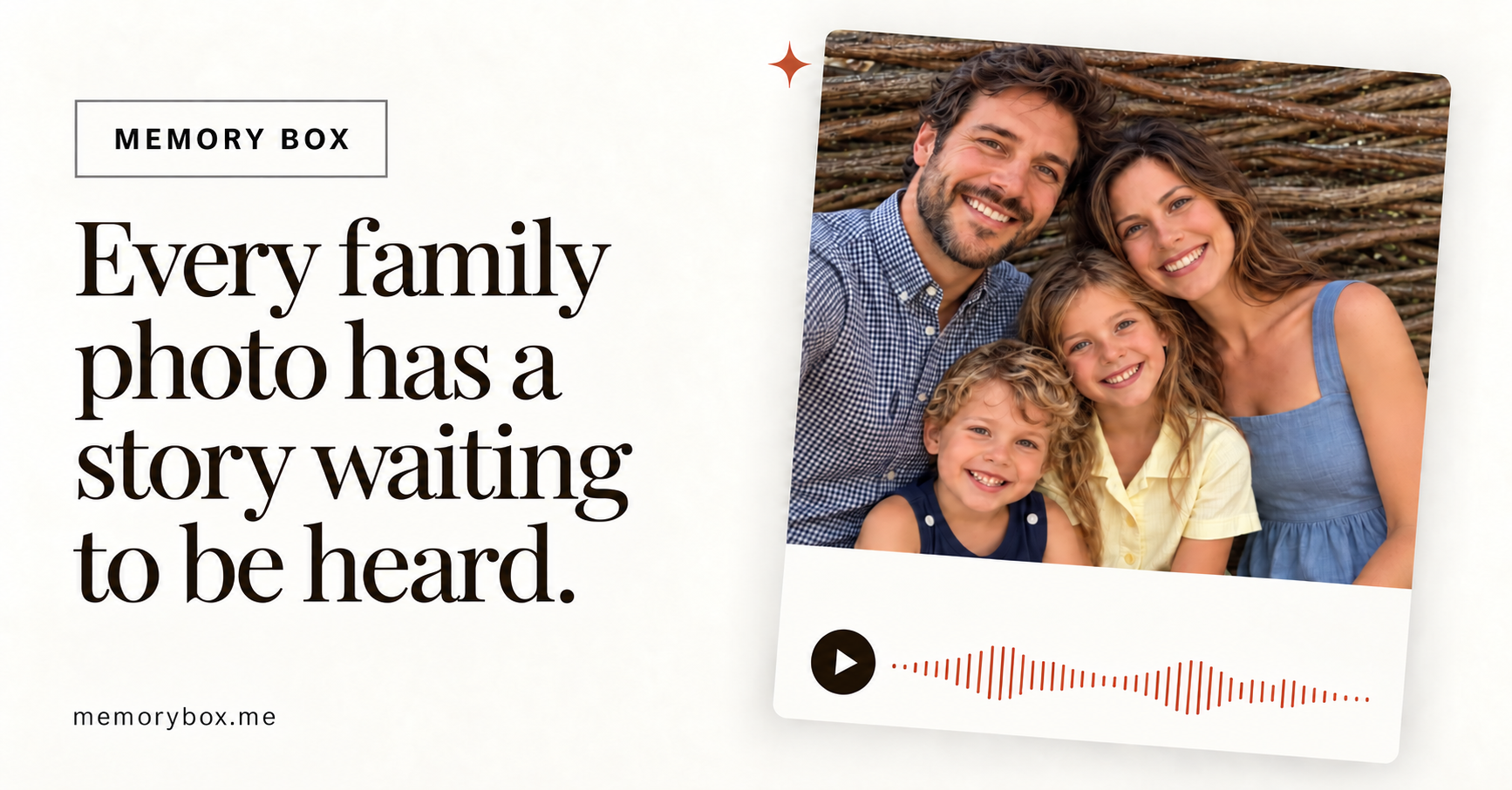 Memory Box app artwork showing a family photo with a recorded voice story